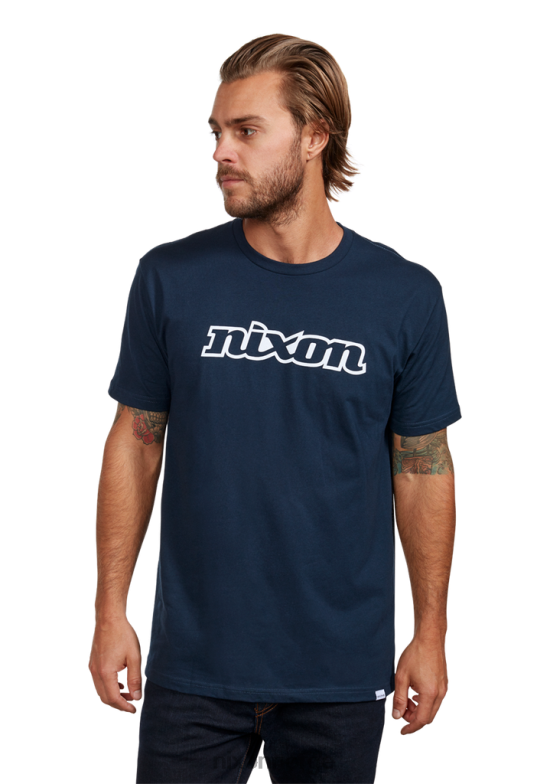 Nixon og script øko-repreve t-skjorte 42H0X498 klær marine/hvit