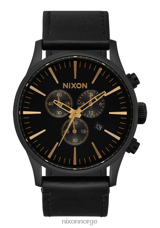Nixon vaktpost chrono skinn 42H0X107 se matt sort/gull/svart